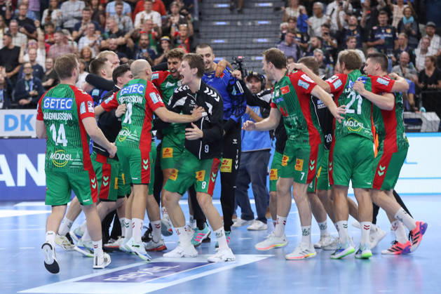 22.08.2026, xgox, Handball, Rexel Supercup 2026, SC Magdeburg - Füchse Berlin, v.l. Magdeburg Jubel ueber den Sieg, Jubel nach Spielende München