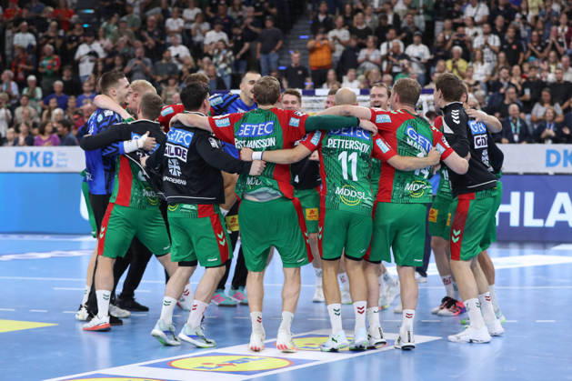 22.08.2026, xgox, Handball, Rexel Supercup 2026, SC Magdeburg - Füchse Berlin, v.l. Magdeburg Jubel ueber den Sieg, Jubel nach Spielende München