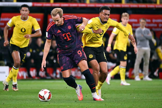 Dortmund, Germany, 1. Bundesliga, Supercup, Signal Iduna Park Dortmund, Bor. Dortmund vs FC Bayern München; Harry Kane (FCB), Felix Nmecha (BVB). Action