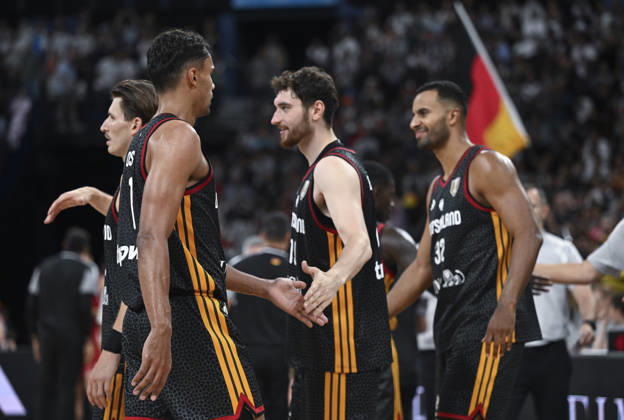 Germany v Croatia - Turkish Airlines Supercup 2026 HAMBURG, GERMANY - AUGUST 22: Players of Germany celebrate victory after defeating Croatia during the Turkish Airlines Basketball Supercup 2026 match between Germany and Croatia at Barclays Arena in Hamburg, Germany, on August 22, 2026. Halil Sagirkaya Anadolu Hamburg Germany. Editorial use only. Please get in touch for any other usage.  Copyright: x2026xAnadoluxHalilxSagirkayax