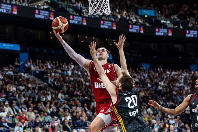 22.08.2026, GER, Turkish Airlines Supercup 2026, Hamburg, Finale, Deutschland-Kroatien Mario Hezonja (Kroatien, 8), Malte Delow (Deutschland, 20) Hamburg Barclays Arena Hamburg Deutschland