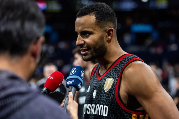 22.08.2026, GER, Turkish Airlines Supercup 2026, Hamburg, Finale, Deutschland-Kroatien Johannes Thiemann (Deutschland, 32) beim Interview Hamburg Barclays Arena Hamburg Deutschland