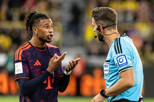 Franz-Beckenbauer-Supercup 2026: Borussia Dortmund - FC Bayern München; 22.08.2026 Daniel Schlager (Schiedsrichter, Bietigheim), Michael Olise (FC Bayern München, 17) Franz-Beckenbauer-Supercup 2026: Borussia Dortmund - FC Bayern München; Signal Iduna Park, Dortmund; 22.08.2026 Copyright: xBEAUTIFULxSPORTS Buriakovx
