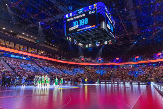 Stadion, Stadium, Feld, Field, Arena, viewer numbers, SC Magdeburg vs. Füchse Berlin, Handball, HBL, REXEL SUPER CUP, 2026, 22.08.2026 Munich SAP Garden Germany Copyright: xPFA BjörnxKeckerx