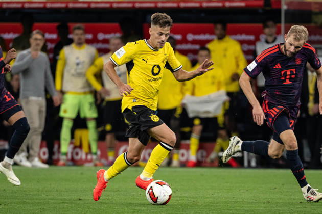 Giannis Konstantelias 45 (Borussia Dortmund), Borussia Dortmund vs. FC Bayern Muenchen, Fussball, Franz Beckenbauer Supercup, 22.08.2026 DFB regulations prohibit any use of photographs as image sequences and or quasi-video Dortmund Nordrhein-Westfalen Deutschland