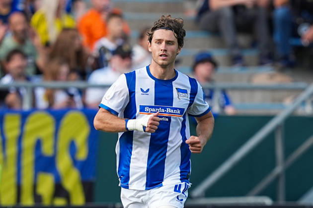 22.08.2026, xydrx, Fußball, DFB Pokal, 1. FC Saarbrücken - Hertha BSC, Saison 2026 2027, Ludwigsparkstadion: Linus Gechter (Hertha BSC, 44) DFB regulations prohibit any use of photographs as image sequences and or quasi-video. Copyright: HMBxMedia YannisxDreimann