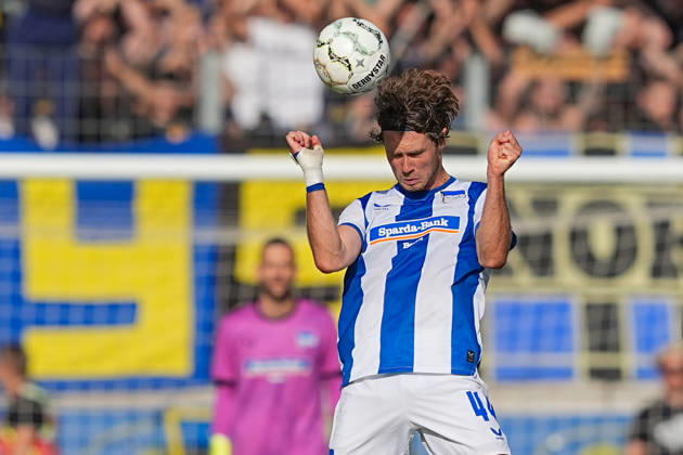 22.08.2026, xydrx, Fußball, DFB Pokal, 1. FC Saarbrücken - Hertha BSC, Saison 2026 2027, Ludwigsparkstadion: Linus Gechter (Hertha BSC, 44) DFB regulations prohibit any use of photographs as image sequences and or quasi-video. Copyright: HMBxMedia YannisxDreimann