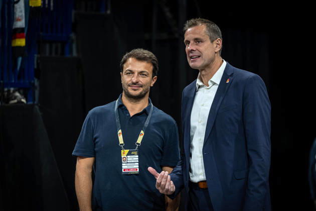 Basketball Hamburg 22.08.2026 Turkish Airlines Supercup 2026 Finale Deutschland (GER) - Kroatien (CRO) Mithat Demirel l. Peter Radegast re.