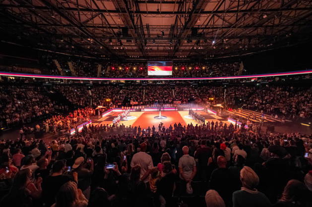Basketball Hamburg 22.08.2026 Turkish Airlines Supercup 2026 Finale Deutschland (GER) - Kroatien (CRO) Nationalhymne Barclays Arena Hamburg Sportstätte