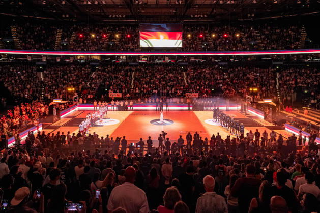 Basketball Hamburg 22.08.2026 Turkish Airlines Supercup 2026 Finale Deutschland (GER) - Kroatien (CRO) Nationalhymne Barclays Arena Hamburg Sportstätte