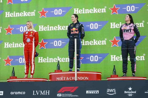 F1 - DUTCH GRAND PRIX 2026 PALMOWSKI Alisha (uk), Campos racing supported by Red Bull racing, Tatuus F4-T421, portrait LARSEN Alba (dnk), MP Motorsport supported by Ferrari, Tatuus F4-T421, portrait GADEMAN Nina (nld), MP Motorsport supported by Alpine,Tatuus F4-T421, portrait during the Formula 1 Dutch Grand Prix 2026, 12th round of the 2026 Formula One World Championship, WM, Weltmeisterschaft from July 21 to 23, 2026 on the Circuit Zandvoort, in Zandvoort, Netherlands - ZandvoortNetherlands  Copyright: xXavixBonillax