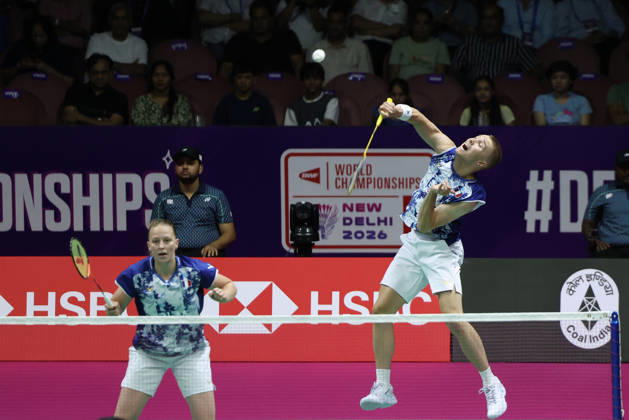Thom Gicquel of France and Delphine Delrue of France in action during a final match of mix double during the BWF World Championships 2026 at Indira Gandhi Indoor Stadium, in New Delhi on August 23, 2026. New Delhi India Copyright: xAnshumanxAkashx