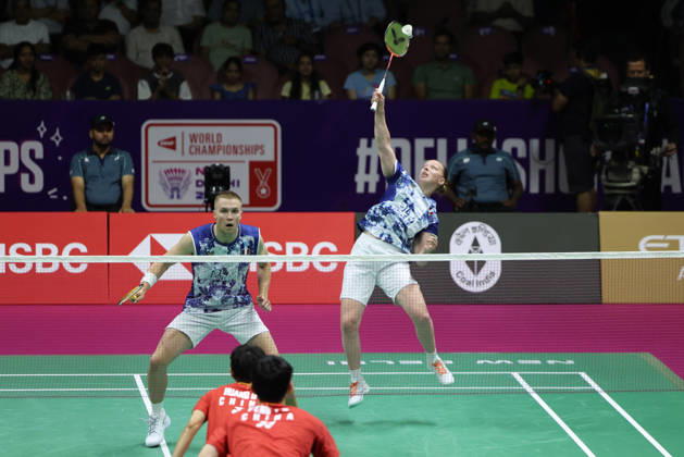 Thom Gicquel of France and Delphine Delrue of France in action during a final match of mix double during the BWF World Championships 2026 at Indira Gandhi Indoor Stadium, in New Delhi on August 23, 2026. New Delhi India Copyright: xAnshumanxAkashx
