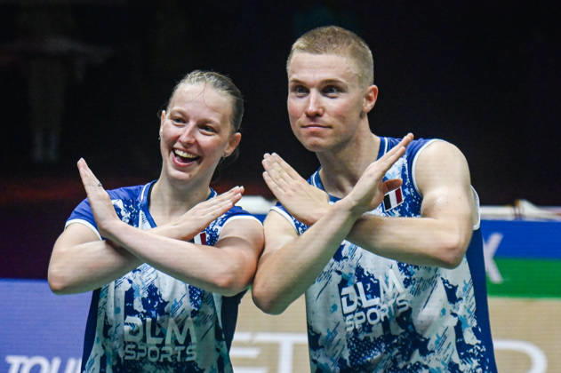 August 23, 2026, New Delhi, Delhi, India: France s Thom Gicquel and Delphine Delrue pose for pictures after winning the match against China s Feng Yan Zhe and Huang Dong Ping of the Mixed Doubles Finals of the BWF World Championships 2026 in New Delhi, India on August 23, 2026. India BWF Championships 2026 - ZUMAj168 20260823_zip_j168_010 Copyright: xKabirxJhangianix