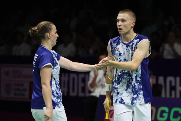 Thom Gicquel and Delphine Delrue Badminton World Champions - New Delhi Thom Gicquel of France and Delphine Delrue of France compete in the final match of mixed doubles during the BWF World Championships 2026 at Indira Gandhi Indoor Stadium in New Delhi, India on August 23, 2026. Photo by Anshuman Akash ABACAPRESS.COM New Delhi India Copyright: xAkashxAnshuman ABACAx