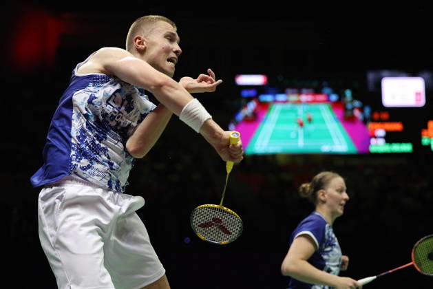 Thom Gicquel and Delphine Delrue Badminton World Champions - New Delhi Thom Gicquel of France and Delphine Delrue of France compete in the final match of mixed doubles during the BWF World Championships 2026 at Indira Gandhi Indoor Stadium in New Delhi, India on August 23, 2026. Photo by Anshuman Akash ABACAPRESS.COM New Delhi India  Copyright: xAkashxAnshuman ABACAx