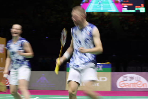 Thom Gicquel and Delphine Delrue Badminton World Champions - New Delhi Thom Gicquel of France and Delphine Delrue of France compete in the final match of mixed doubles during the BWF World Championships 2026 at Indira Gandhi Indoor Stadium in New Delhi, India on August 23, 2026. Photo by Anshuman Akash ABACAPRESS.COM New Delhi India Copyright: xAkashxAnshuman ABACAx
