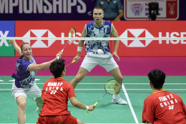 Thom Gicquel and Delphine Delrue Badminton World Champions - New Delhi Thom Gicquel of France and Delphine Delrue of France compete in the final match of mixed doubles during the BWF World Championships 2026 at Indira Gandhi Indoor Stadium in New Delhi, India on August 23, 2026. Photo by Anshuman Akash ABACAPRESS.COM New Delhi India Copyright: xAkashxAnshuman ABACAx