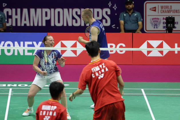 Thom Gicquel and Delphine Delrue Badminton World Champions - New Delhi Thom Gicquel of France and Delphine Delrue of France compete in the final match of mixed doubles during the BWF World Championships 2026 at Indira Gandhi Indoor Stadium in New Delhi, India on August 23, 2026. Photo by Anshuman Akash ABACAPRESS.COM New Delhi India Copyright: xAkashxAnshuman ABACAx