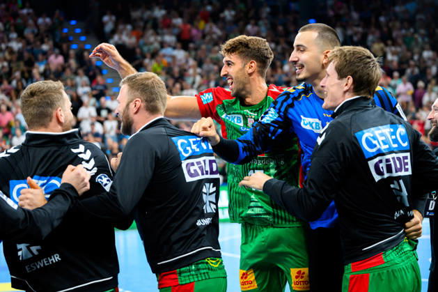 Muenchen: HBL Super Cup 2026 - SC Magdeburg - Fuechse Berlin Antonio Serradilla (SC Magdeburg) Schlussjubel Schlußjubel Emotion Freude Muenchen SAP Garden Bayern Deutschland