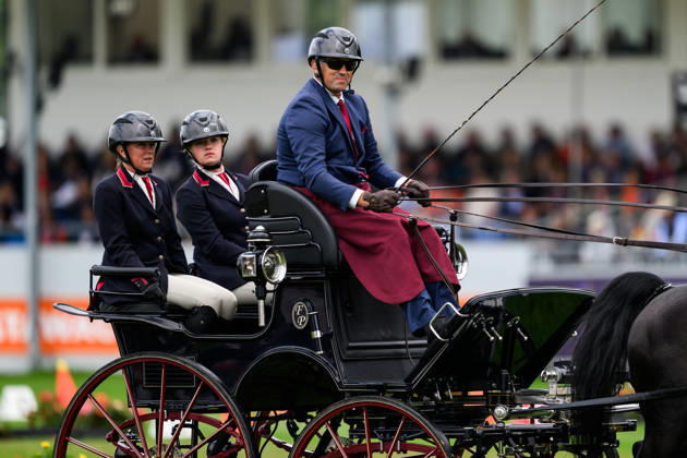 260823 Fredrik Persson of Sweden with horses Fasco, Kaptain, Judson and Kermit compete in the Four-in-Hand cones during day 13 of the 2026 FEI World Championships on August 23, 2026 in Aachen. Photo: Emma Wallskog BILDBYRAN kod EW EW0700 fyrspann drivning körning koner precision Copyright: EMMAxWALLSKOG BB260823EW012