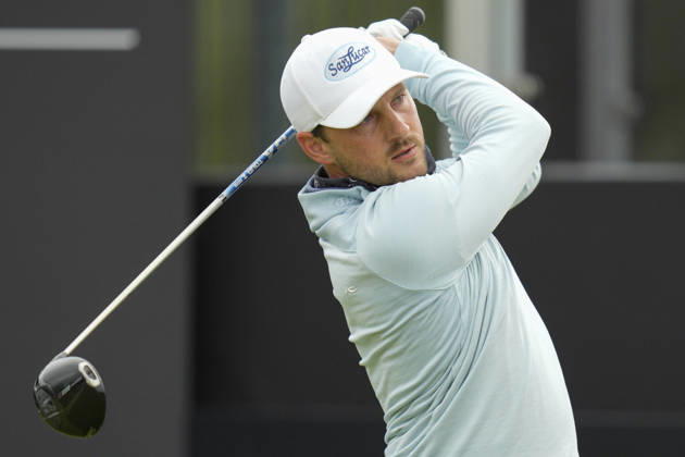 BALMEDIE, SCOTLAND - AUG 23: Lukas Nemecz (AUT) plays from the first tee during Round 4 at the 2026 Nexo Championship at the Trump International Golf Links, Balmedie on August 23, 2026 in Aberdeenshire, Scotland The 2026 Nexo Championship