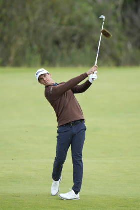 BALMEDIE, SCOTLAND - AUG 23: Matteo Manassero (ITL) plays from the second fairway during Round 4 at the 2026 Nexo Championship at the Trump International Golf Links, Balmedie on August 23, 2026 in Aberdeenshire, Scotland The 2026 Nexo Championship
