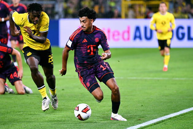Dortmund, Germany, 1. Bundesliga, Supercup, Signal Iduna Park Dortmund, Bor. Dortmund vs FC Bayern München 1:2; Nathaniel Brown (FCB), Joane Gadou (BVB). Action