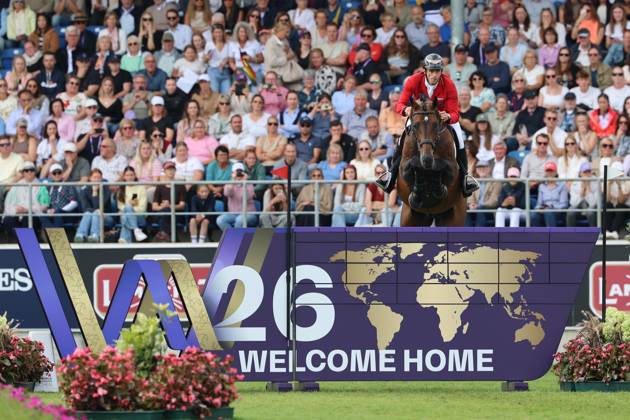 Richard Vogel (GER, Deutschland) mit Pferd Unites Touch S, aktueller Europameister und Sieger des Rolex Grand Prix von Aachen 2026 (CHIO Aachen), Frust, enttäuschtes Gesicht beim Sprung, Springen, FEI Jumping World Championship, WM, Weltmeisterschaft , FEI Jumping World Championship, Competition Individual Final, Longines-Prize, Longines-Preis, Finale Einzelwertung, Jumping , AACHEN - FEI World Championships 2026, Weltfest des Pferdesports, Reitsport Weltmeisterschaft 2026, Aachen 2026, Welcome Home 2026, Aachener Soers, 11. bis 23. August 2026, Reitsport, 23.08.2026, Aachen Aachener Soers Deutschland