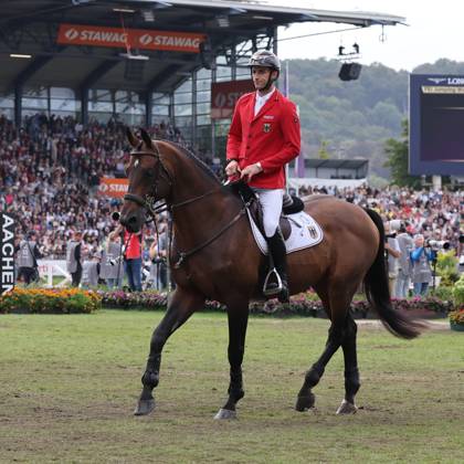 Richard Vogel (GER, Deutschland) mit Pferd United Touch S, aktueller Europameister und Sieger des Rolex Grand Prix von Aachen 2026 (CHIO Aachen), FEI Jumping World Championship, WM, Weltmeisterschaft Third Competition Individual Final LONGINES-Prize, Longines-Preis, Parcourbesichtigung, Springen, Enttäuschung, Fehler, Jumping, AACHEN - FEI World Championships 2026, Finale Weltfest des Pferdesports, Reitsport Weltmeisterschaft 2026, Aachen 2026, Welcome Home 2026, Aachener Soers, 11. bis 23. August 2026, Reitsport, 23.08.2026, Aachen Aachener Soers Deutschland