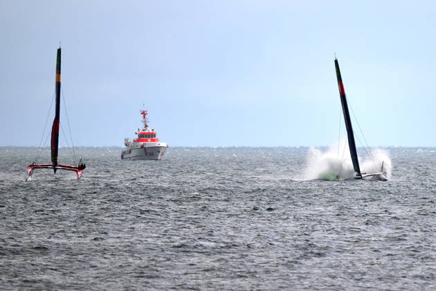GER, Sail GP, Rockwool Germany Sail Grand Prix, Sassnitz, 22.-23.08.2026, Deutschland, Samstag, 23.08.2026, Renntag 2, LOS GALLOS - Sail GP Team - Spain; Driver - Diego Botin, EXPLORA JOURNEYS SWISS - Sail GP Team - Switzerland; Driver - Sebastien Schneiter, GER, Sail GP, Rockwool Germany Sail Grand Prix, Sassnitz, 22.-23.08.2026, Deutschland, Samstag, 23.08.2026, Renntag 2, Copyright: xClaudiusxRauchx