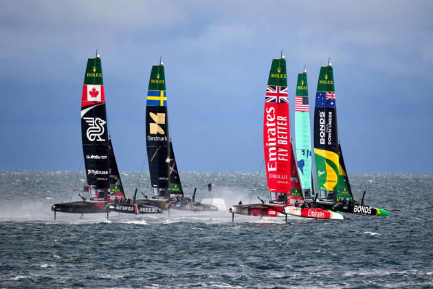 GER, Sail GP, Rockwool Germany Sail Grand Prix, Sassnitz, 22.-23.08.2026, Deutschland, Samstag, 23.08.2026, Renntag 2, BONDS FLYING ROOS - Sail GP Team - Australia; Driver - Tom Slingsby, U.S. SAIL GP TEAM - United States; Driver - Taylor Canfield,, EMIRATES GBR - Sail GP Team - Great Britain; Driver - Dylan Fletcher, ARTEMIS - Sali GP Team - Sweden; Driver - Nathan Outteridge, NORTHSTAR - Sail GP TeaM - CANADA; Driver - Giles Scott, GER, Sail GP, Rockwool Germany Sail Grand Prix, Sassnitz, 22.-23.08.2026, Deutschland, Samstag, 23.08.2026, Renntag 2, Copyright: xClaudiusxRauchx