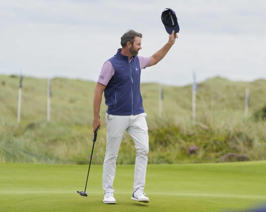 BALMEDIE, SCOTLAND - AUG 23: Scott Jamieson (SCO) celebrates on the eighteenth green after winning The Nexo Championship during Round 4 at the 2026 Nexo Championship at the Trump International Golf Links, Balmedie on August 23, 2026 in Aberdeenshire, Scotland The 2026 Nexo Championship
