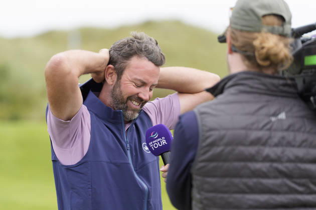 BALMEDIE, SCOTLAND - AUG 23: Scott Jamieson (SCO) celebrates on the eighteenth green after winning The Nexo Championship during Round 4 at the 2026 Nexo Championship at the Trump International Golf Links, Balmedie on August 23, 2026 in Aberdeenshire, Scotland The 2026 Nexo Championship