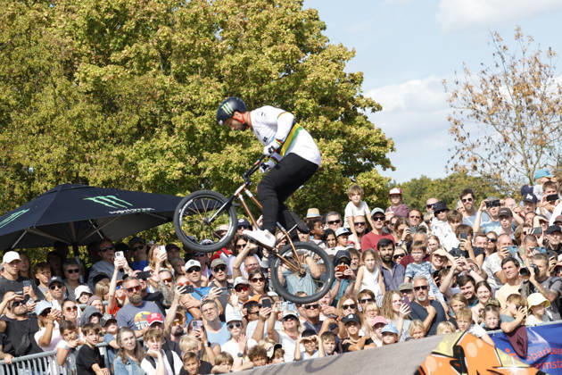 23.08.2026 Finale Männer bei der UEC BMX Freestyle Park Europameisterschaft in Darmstadt Ausrichter VC Darmstadt hier Weltmeister Anthony Jeanjean (FRA) Platz 3 Darmstadt Hessen Deutschland