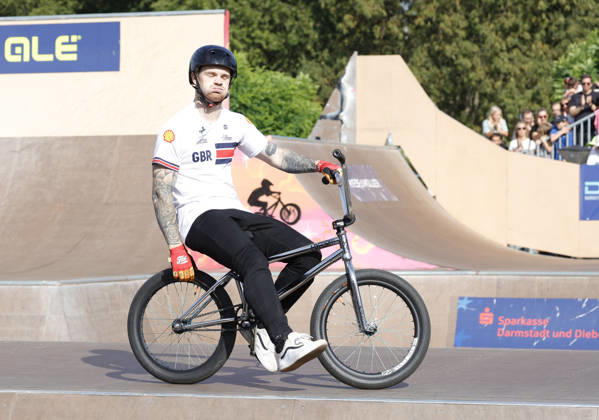 23.08.2026 Finale Männer bei der UEC BMX Freestyle Park Europameisterschaft in Darmstadt Ausrichter VC Darmstadt hier Europameister Jordan Clark (GBR) Darmstadt Hessen Deutschland