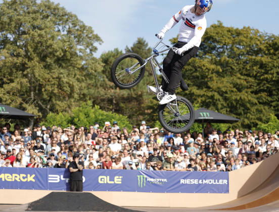 23.08.2026 Finale Männer bei der UEC BMX Freestyle Park Europameisterschaft in Darmstadt Ausrichter VC Darmstadt hier Kieran Reilly (GBR) Darmstadt Hessen Deutschland