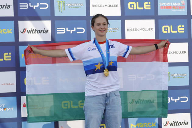 23.08.2026 Finale Frauen bei der UEC BMX Freestyle Park Europameisterschaft in Darmstadt Ausrichter VC Darmstadt hier Platz 1 Europameisterin Noemi Molnar (HUN) Darmstadt Hessen Deutschland