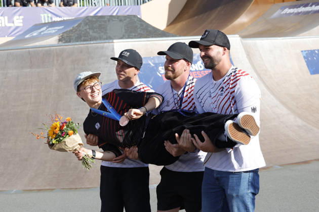 23.08.2026 Finale Frauen bei der UEC BMX Freestyle Park Europameisterschaft in Darmstadt Ausrichter VC Darmstadt hier Platz drei für Lillyana Seidler (GER) Darmstadt Hessen Deutschland