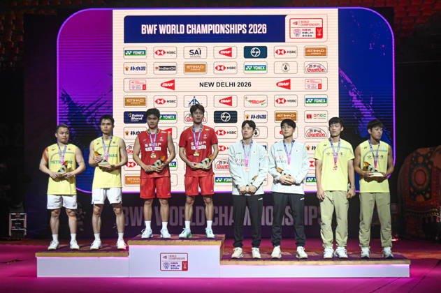 India BWF Championships 2026 Finalists of the Men s Doubles pose with their medals at the BWF World Championships 2026 in New Delhi, India, on August 23, 2026. New Delhi Delhi India  Copyright: xKabirxJhangianix originalFilename:jhangiani-indiabwf260823_npwav