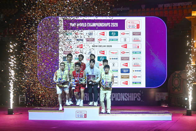 India BWF Championships 2026 Finalists of the Men s Doubles pose with their medals at the BWF World Championships 2026 in New Delhi, India, on August 23, 2026. New Delhi Delhi India  Copyright: xKabirxJhangianix originalFilename:jhangiani-indiabwf260823_npJdl