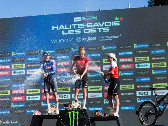 UCI coupe du monde cross country elite hommes Compagnon Michel MAXPPP - Les Gets 23 08 2026 UCI coupe du monde cross country elite hommes 1er Boichis Adrien France 2eme Van der Poel Mathieu Nederland 3eme Vidaurre Kossmann Martin CHI The 2026 UCI Mountain Bike World Series