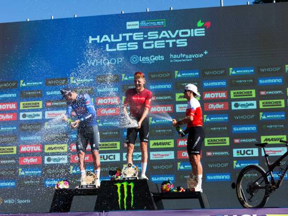UCI coupe du monde cross country elite hommes Compagnon Michel MAXPPP - Les Gets 23 08 2026 UCI coupe du monde cross country elite hommes 1er Boichis Adrien France 2eme Van der Poel Mathieu Nederland 3eme Vidaurre Kossmann Martin CHI The 2026 UCI Mountain Bike World Series