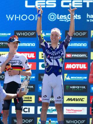 UCI coupe du monde Cross country moins de 23 ans hommes Compagnon Michel MAXPPP - Les Gets 23 08 2026 UCI coupe du monde Cross country moins de 23 ans hommes 1er Pedersen Hebi Gustav 2eme Kruger Benjamin Germany 3eme Schehl Paul Germany The 2026 UCI Mountain Bike World Series