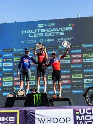 UCI coupe du monde cross country elite hommes Compagnon Michel MAXPPP - Les Gets 23 08 2026 UCI coupe du monde cross country elite hommes 1er Boichis Adrien France 2eme Van der Poel Mathieu Nederland 3eme Vidaurre Kossmann Martin CHI The 2026 UCI Mountain Bike World Series