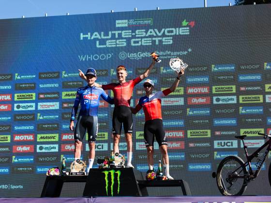 UCI coupe du monde cross country elite hommes Compagnon Michel MAXPPP - Les Gets 23 08 2026 UCI coupe du monde cross country elite hommes 1er Boichis Adrien France 2eme Van der Poel Mathieu Nederland 3eme Vidaurre Kossmann Martin CHI The 2026 UCI Mountain Bike World Series