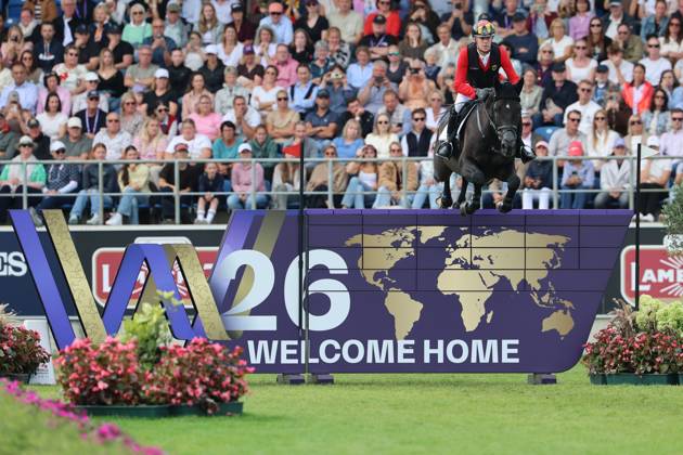 Marcus Ehning (GER, Deutschland) mit Pferd Coolio 42 am WM-Sprung, WM-Mauer, WM-Hindernis , Springen, FEI Jumping World Championship, WM, Weltmeisterschaft , FEI Jumping World Championship, Competition Individual Final, Longines-Prize, Longines-Preis, Finale Einzelwertung, Jumping , AACHEN - FEI World Championships 2026, Weltfest des Pferdesports, Reitsport Weltmeisterschaft 2026, Aachen 2026, Welcome Home 2026, Aachener Soers, 11. bis 23. August 2026, Reitsport, 23.08.2026, Aachen Aachener Soers Deutschland