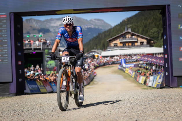 Dutch cyclist Mathieu van der Poel finished second in the UCI Mountain Bike Cross-Country World Cup race in Les Gets, France, on August 23, 2026. (CTKxPhoto MichalxCerveny) CTKPhotoF202608230014801 CTKPhotoF202608230014801