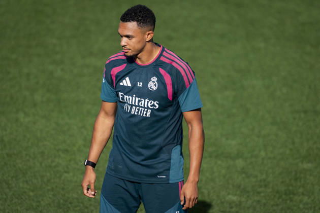 Real Madrid training session Trent Alexander-Arnold of Real Madrid CF is seen training with his teammates during the training session ahead of their LaLiga EA Sports football match against Real Sociedad at Ciudad Real Madrid on August 25, 2026 in Madrid, Spain. Madrid Ciudad Real Madrid Madrid Spain Copyright: xAlbertoxGardinx AGardin_20260825_Foot_Rea_Mad_Tra_0064