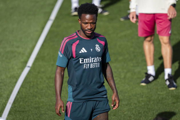 Real Madrid training session Vinicius Junior of Real Madrid CF is seen training with his teammates during the training session ahead of their LaLiga EA Sports football match against Real Sociedad at Ciudad Real Madrid on August 25, 2026 in Madrid, Spain. Madrid Ciudad Real Madrid Madrid Spain Copyright: xAlbertoxGardinx AGardin_20260825_Foot_Rea_Mad_Tra_0056